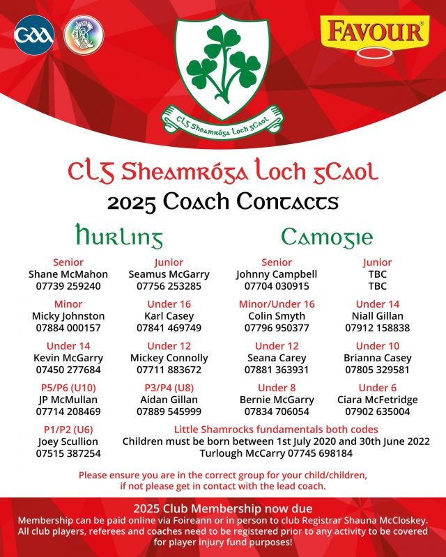 Sheamróga Loch gCaol Coach Contacts 2025